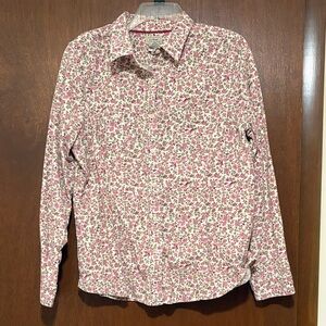 L.L. Bean Pink and White Floral Button-Down Blouse